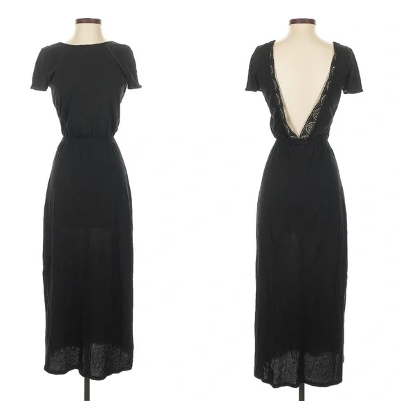 Sezane Lucille Dress Open Back Lace Black Midi Dress - Picture 13 of 16